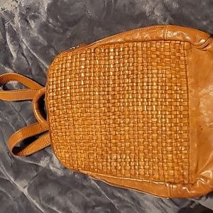 Vilenca Holland luxury Cognac Tan Leather woven Backpack purses